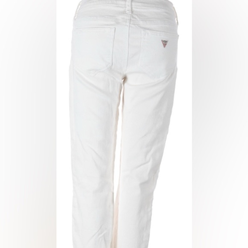 Guess Women's White Straight Leg Ankle Fringe Jeans
